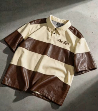 Crème and brown polo shirt